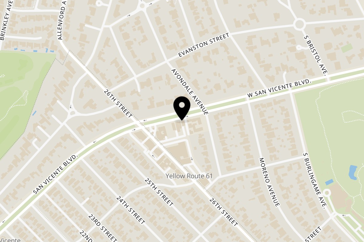 Map showing the location of A Votre Santé on 13018 San Vicente Blvd in Los Angeles